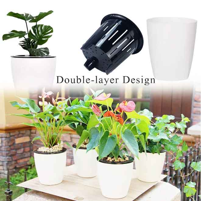 Office or Home Self-Watering White Plant Pots