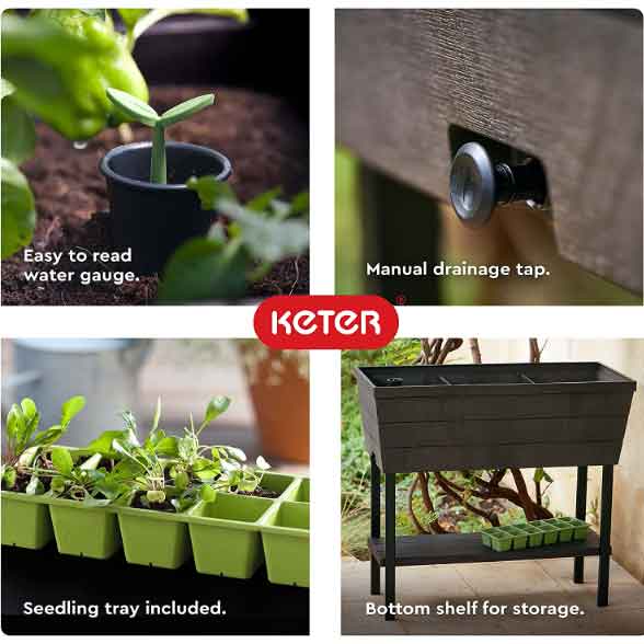 Self-Watering Raised Bed Planter Box for Patio Balcony Yard