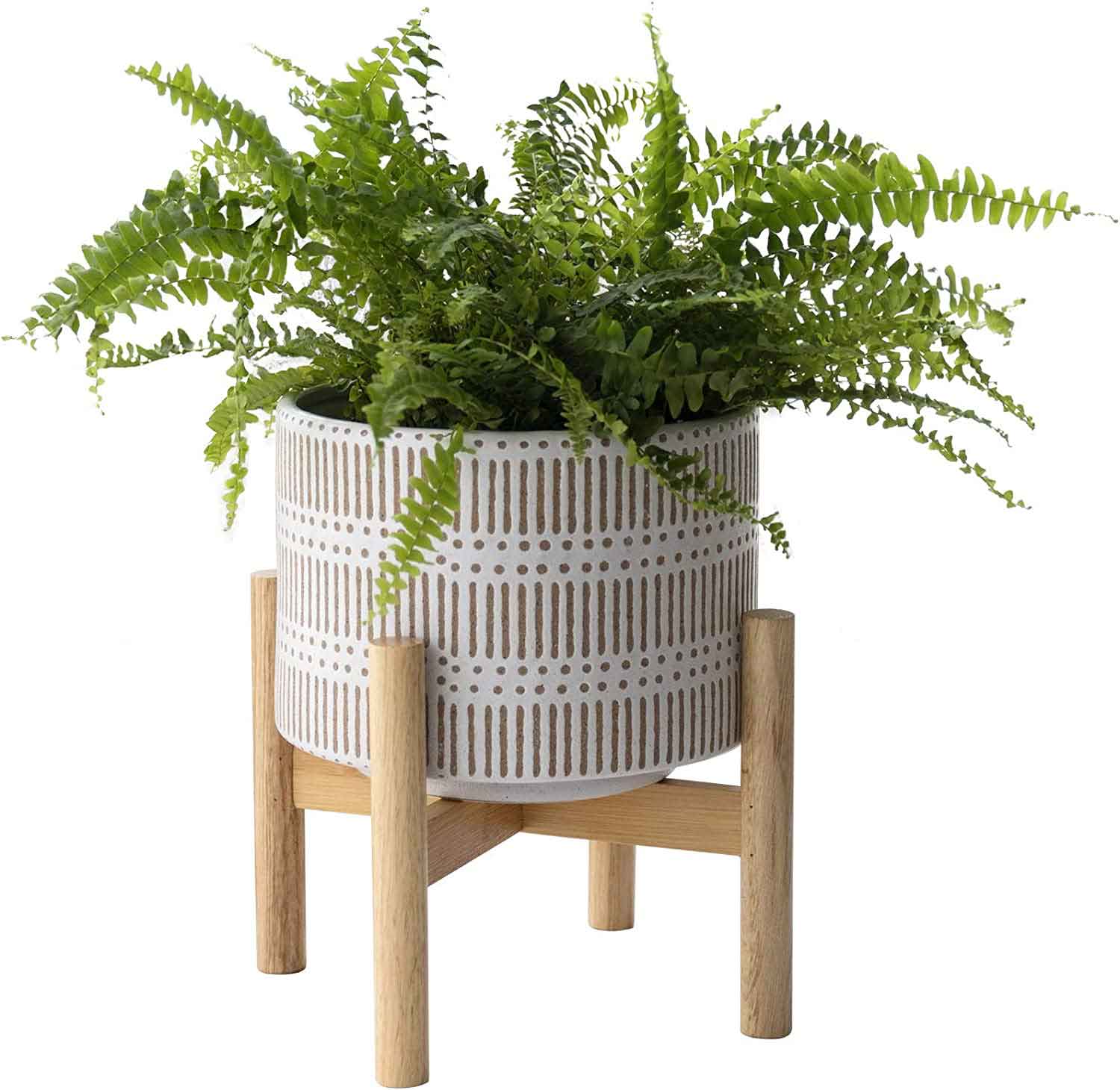 Ceramic Planter with Wood Stand