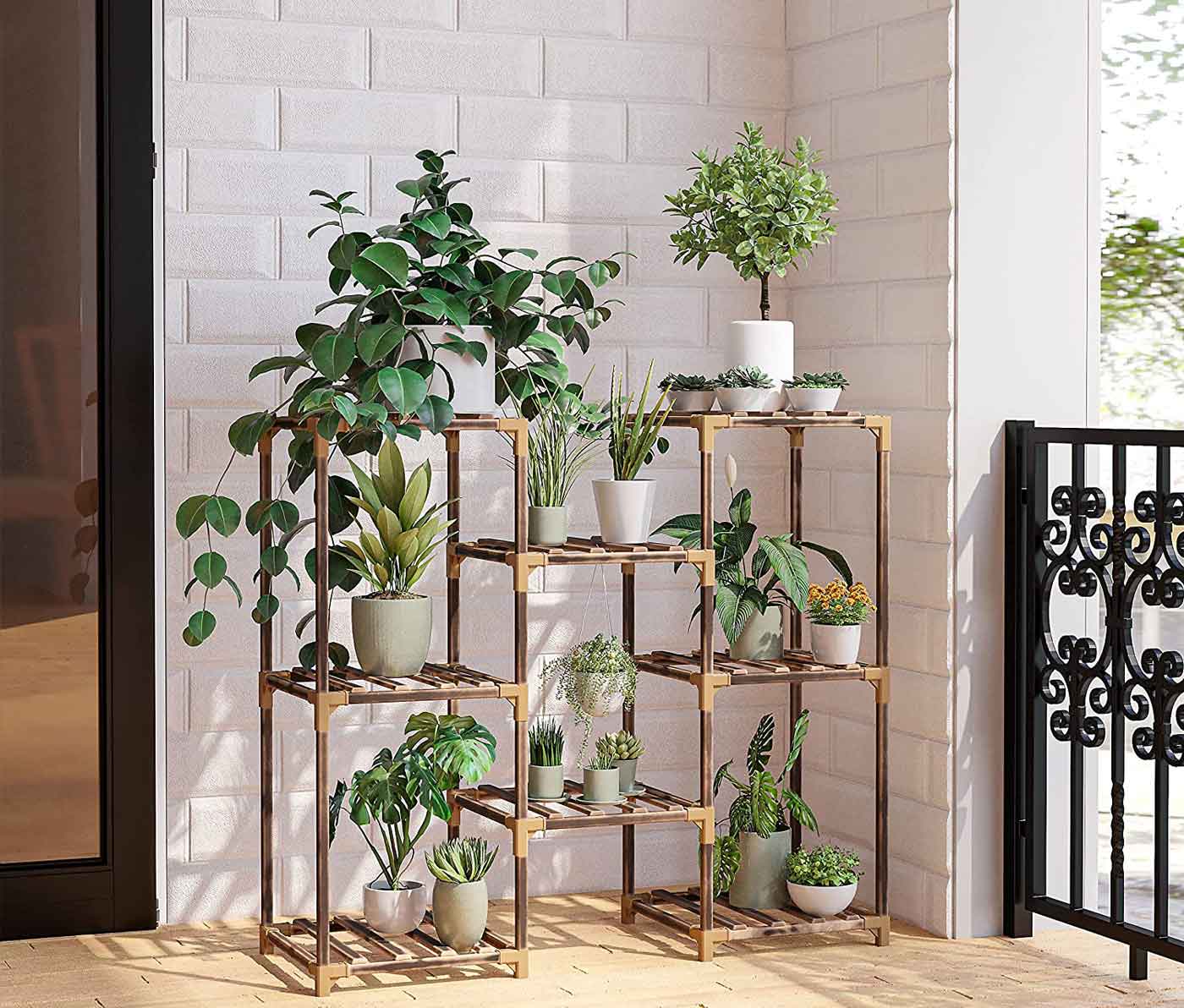Plant Stand Shelf Made of Eucalyptus Wood