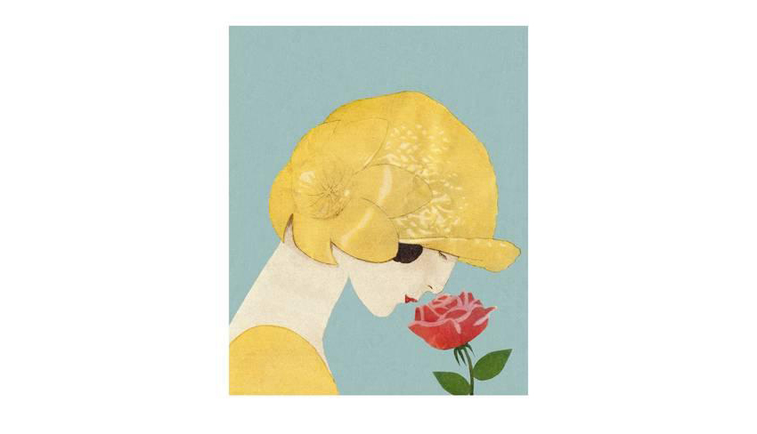 Plant Flower Poster Woman in Gold Hat Smelling Rose